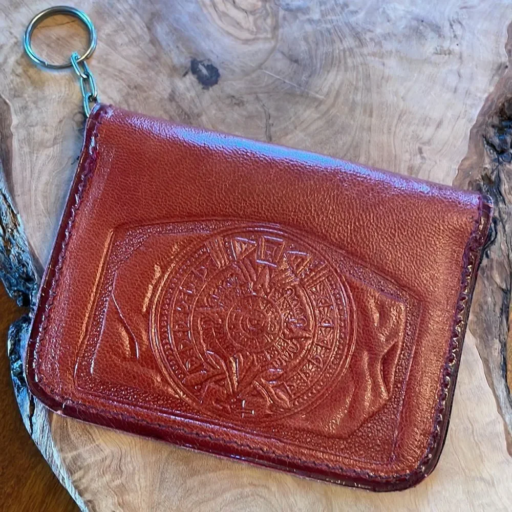 Vintage Hand Tooled Wallet with Mirror & Key Ring